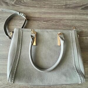 NWOT Miztique gray vegan leather large crossbody satchel bag with gold hardware